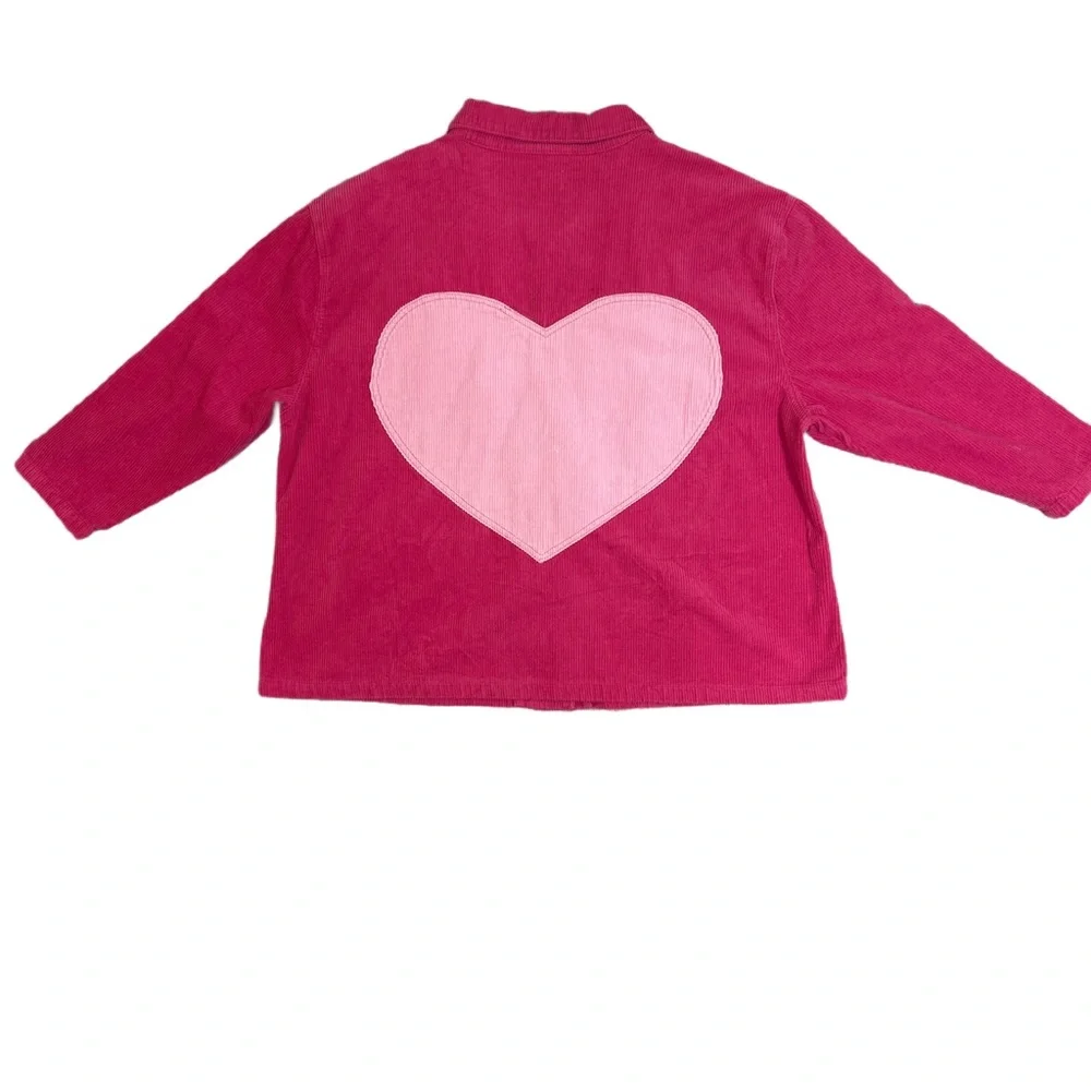 Shiny by Nature Pink Corduroy Button-Up Jacket with Hearts - Picture 3 of 10